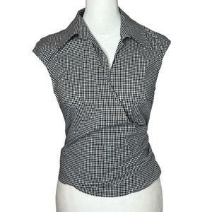 Vtg French Connection black & white gingham wrap top (measures as a size S